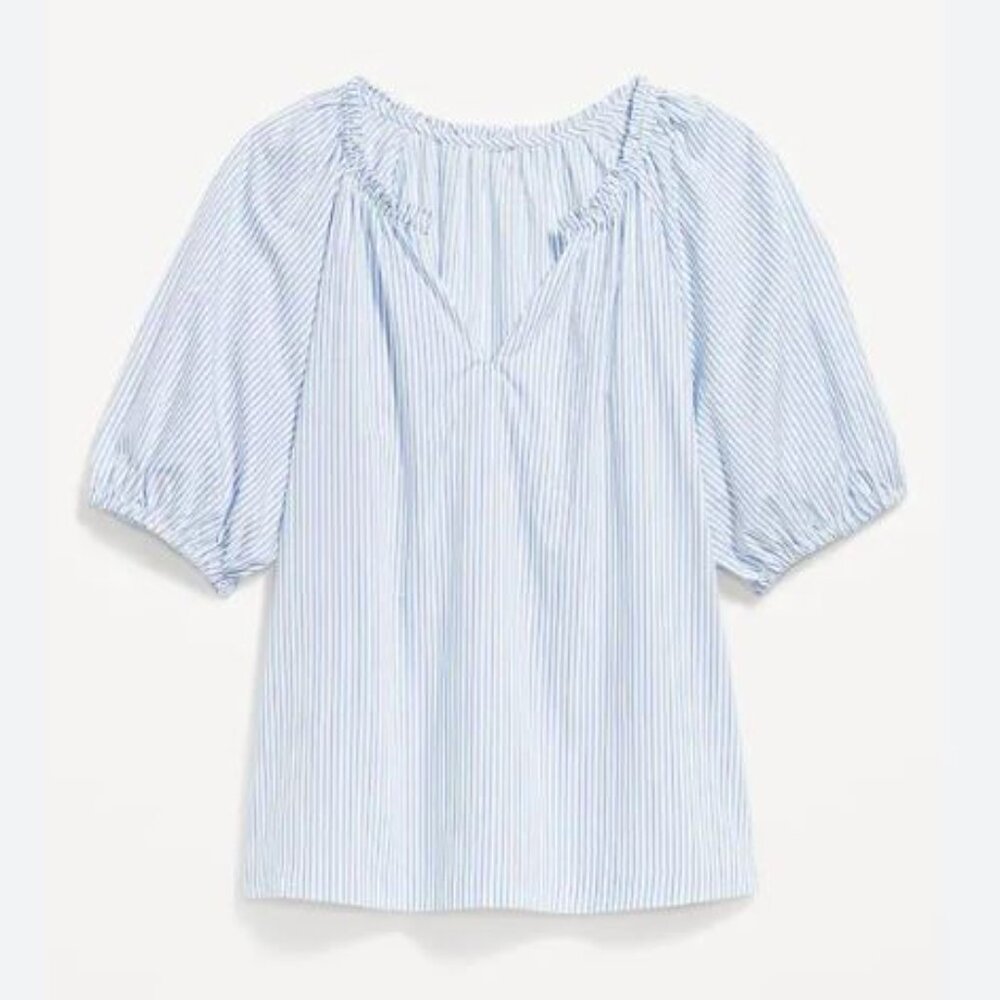 Old Navy Ruffled Split-Neck Pinstripe Blouson-Sleeve Top - Plus Size 3x (24/26)
